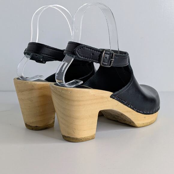 Sven Black Leather Mules with Wooden Heel - Picture 15 of 16